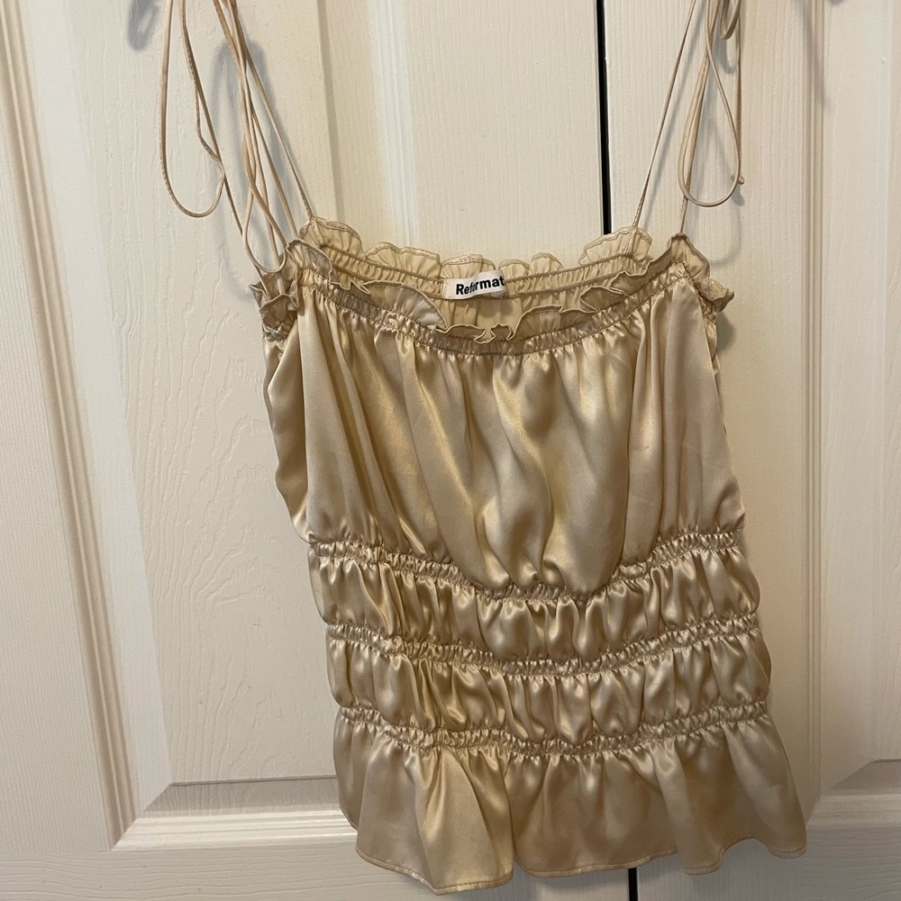 Cream scrunchy reformation tank top